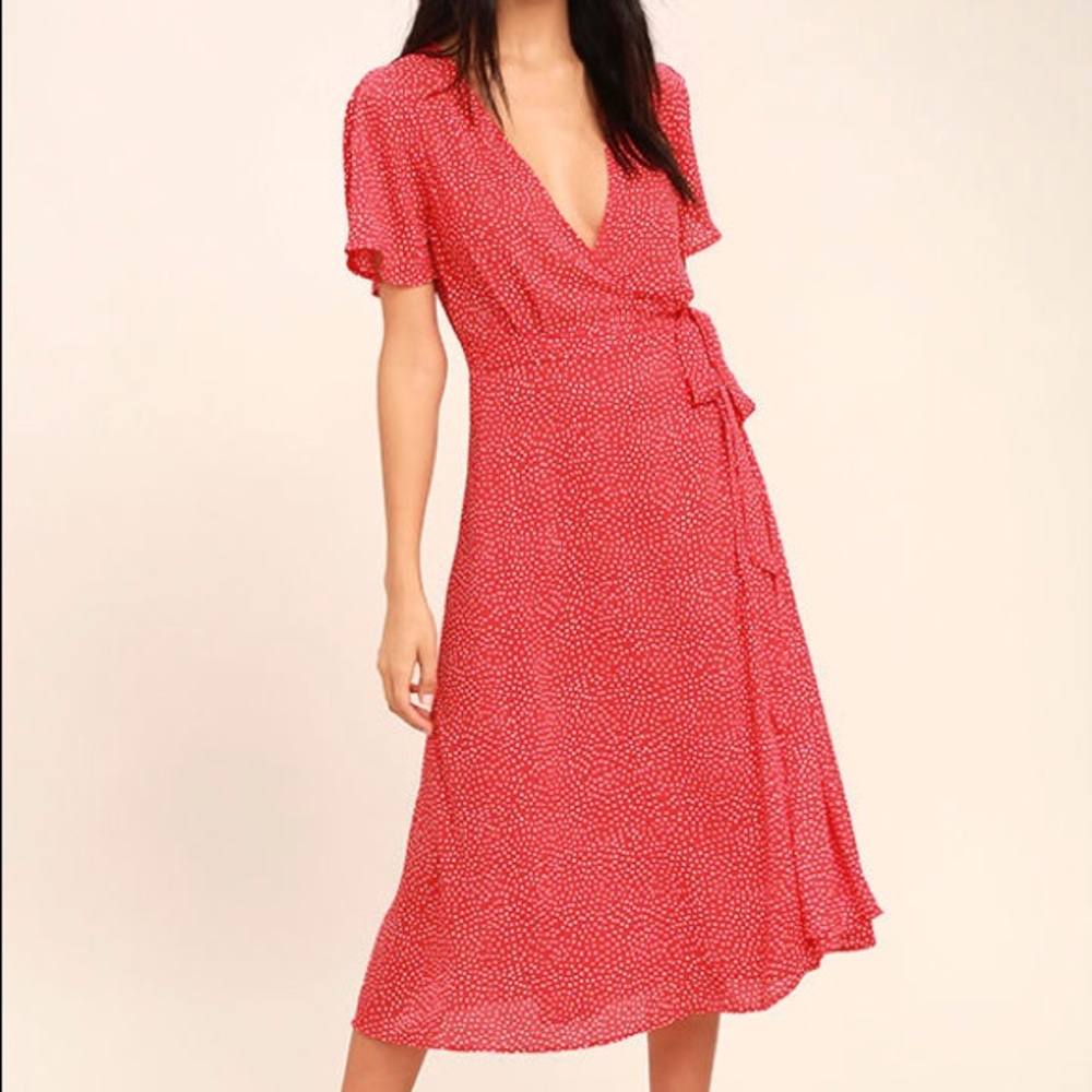 Lulu’s red polka dot wrap dress